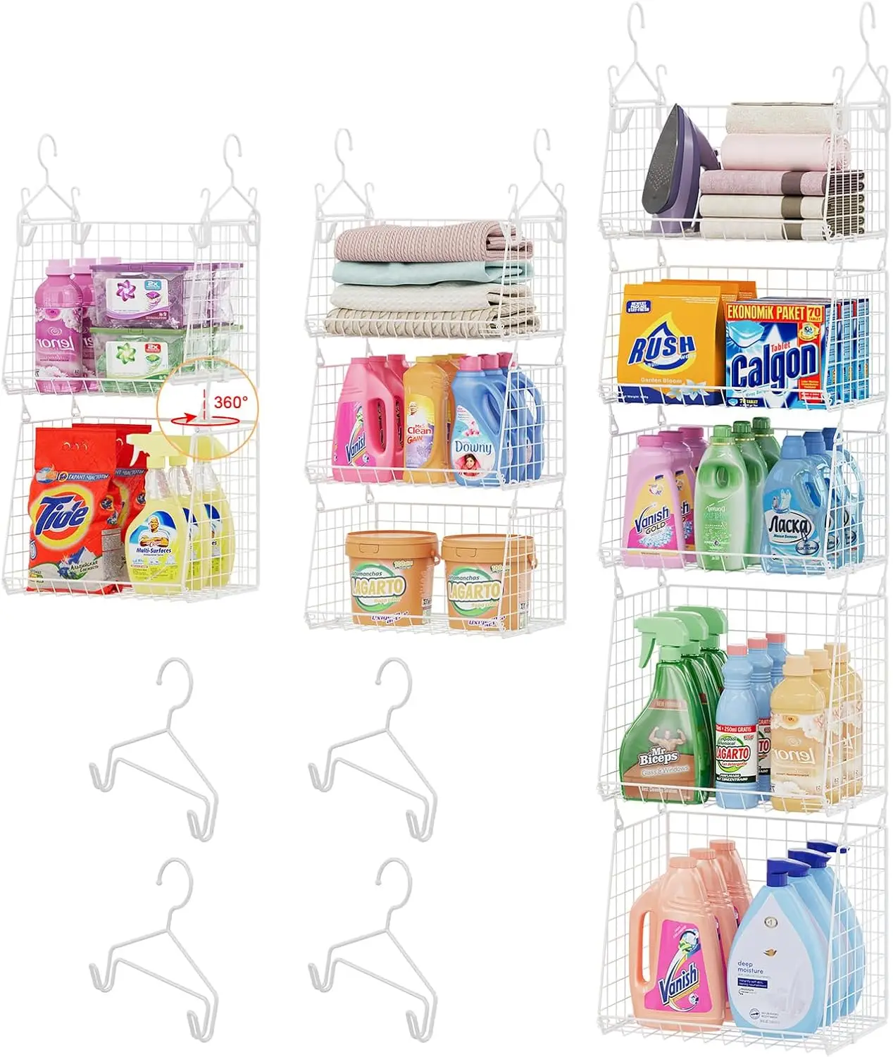 

5-уровневый складной подвесной органайзер для белья с вращающимися крючками, компактная проволочная полка для хранения в шкафу