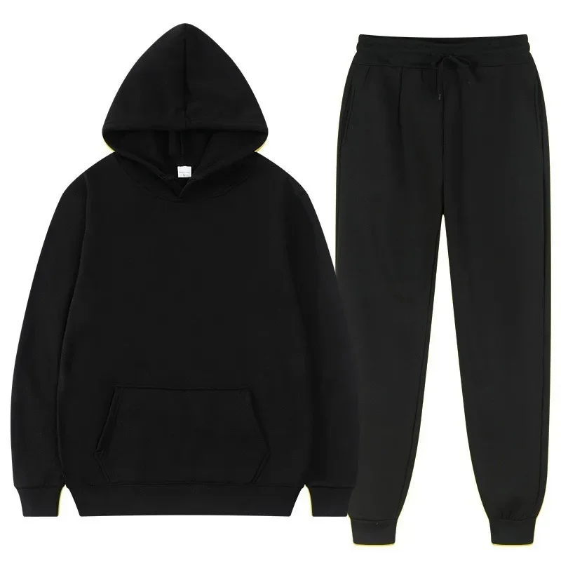 Men Tracksuit 2 Pieces Sets Hooded Sweatshirt +Drawstring Pants Male Hoodies Running Sportswear Men Women Autumn Sportwear view 2