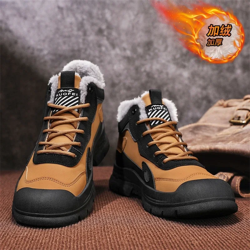 Chaussures d'hiver en peluche pour hommes, bottes de rinçage, baskets chaudes, bottes à plateforme décontractées, non ald, tout match, tendance, grande taille, nouveau, 2024