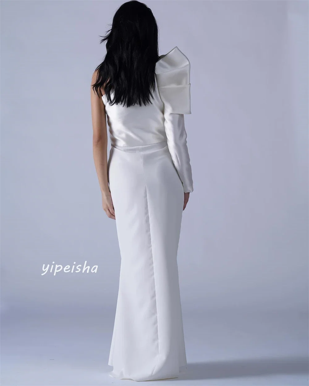 Customized Prom Gown Exquisite High Quality Evening Satin Draped Pleat Cocktail Party A-line One-shoulder Long Sleeves Dresses
