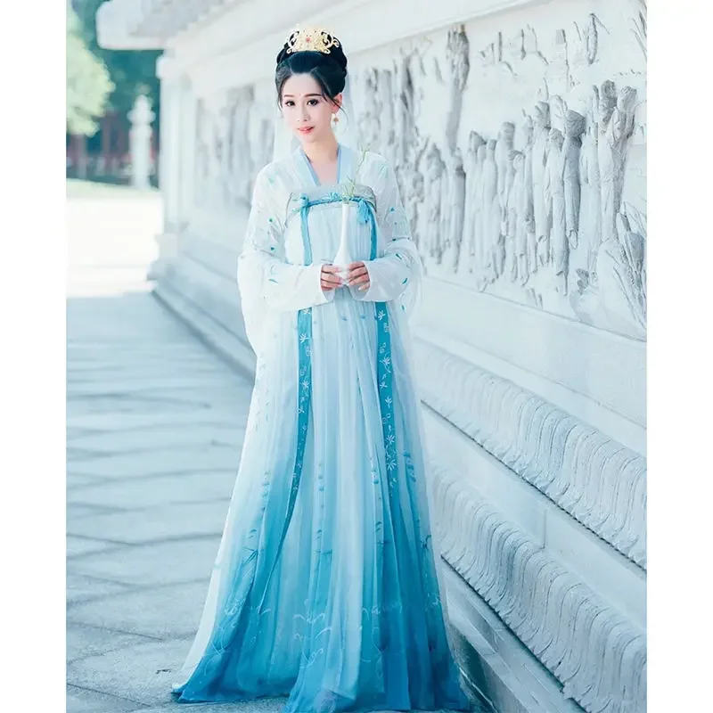 Vestido de Hanfu acuático para mujer, traje antiguo, Ropa de baile de estilo Oriental folclórico, Cosplay de hada tradicional china Tang