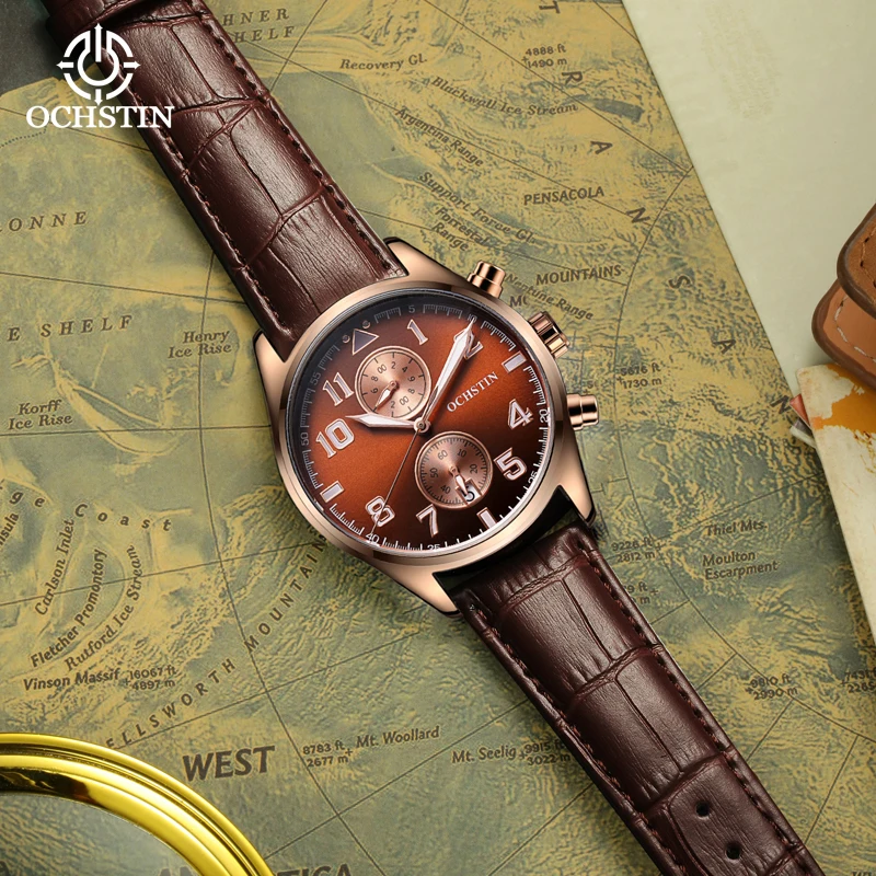 OCHSTIN Hot Model 2024 Simple Fashion Pilot Series Men's Waterproof Watch Multifunction Quartz Movement Men's Quartz Watch