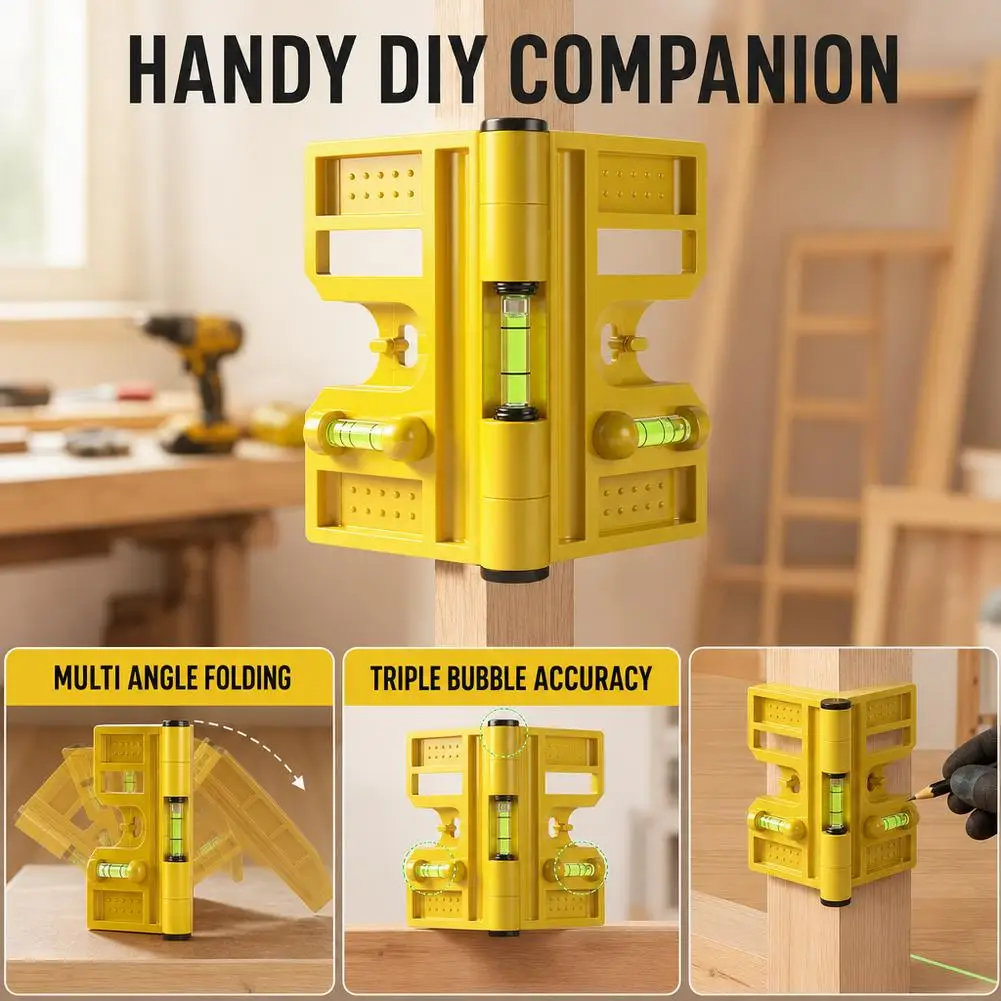 Folding Post Level Spirit Leveler Triple Bubble Accuracy 270 Degree Adjustable Angle Magnetic Pipe Woodworking Carpenter Tool