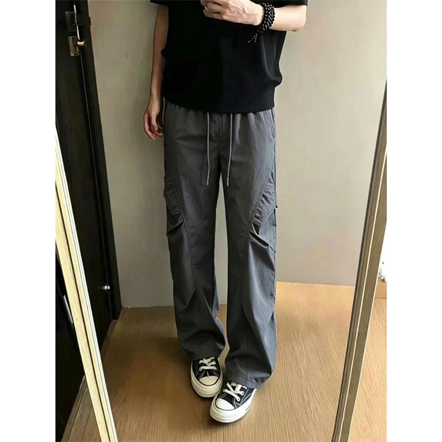 American Style Quick Dry Work Trousers Men's High Street Ice Silk Casual Straight Leg Slant Cut Sports Leisure Pants