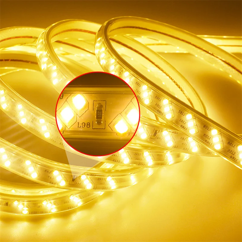 Imagem -03 - Impermeável Led Strip Lights com Plug ue Power Fita Flexível Ribbon Lâmpada ao ar Livre Alto Brilho 220v 2835 180leds por m