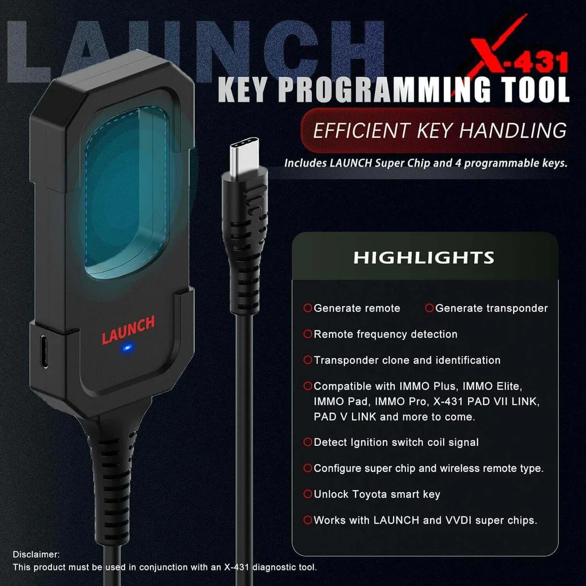 LAUNCH X431 Key Programmer Remote Maker with 4PCS Universal Remote Key and 1PCS Super Chip for X431 IMMO Elte/IMMO Plus/pad V