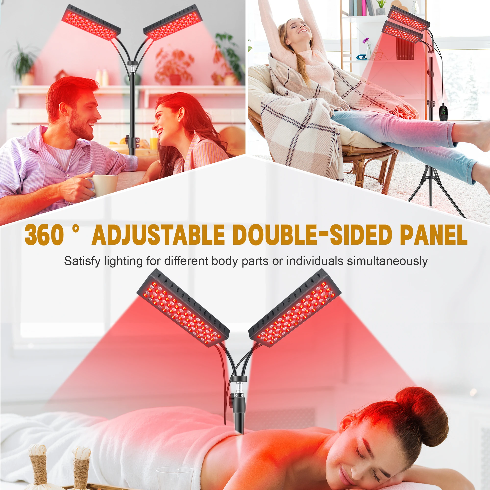 Home Beauty Device Red Light Therapy Floor Lamp Dual Head 660nm  LED Adjustable Height Full Body Pain Relief 360° Rotatable Pane view 6