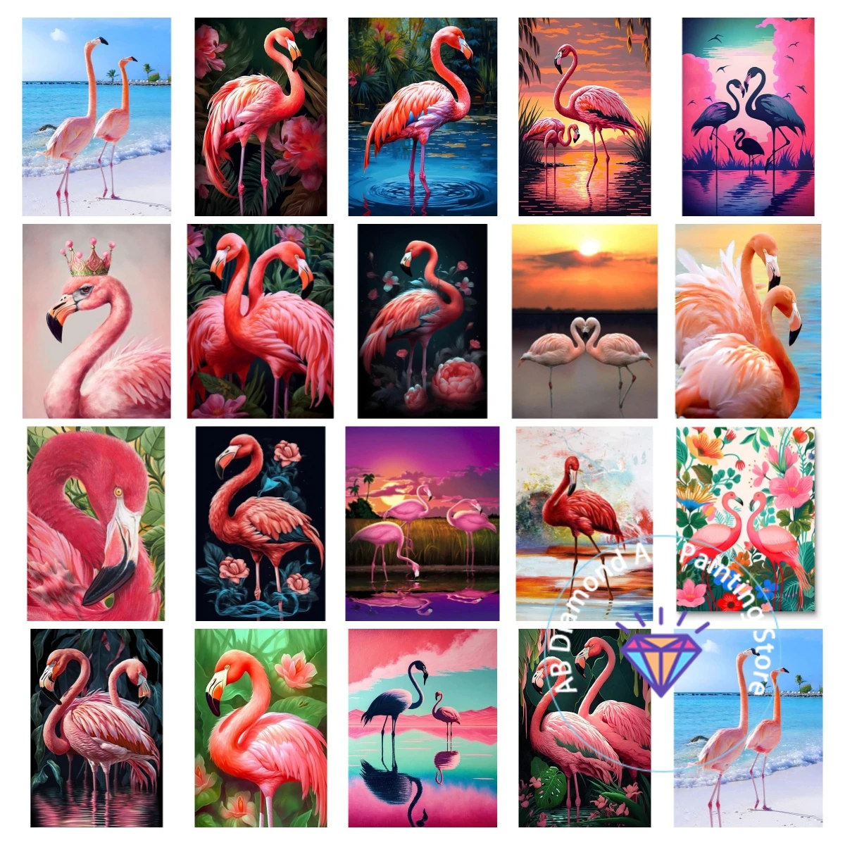 Flamingo Pink Bird AB Diamond Painting Kit 5D DIY Diamond Embroidery Cross Embroidery Handmade Art Gift Crafts Home Decoration
