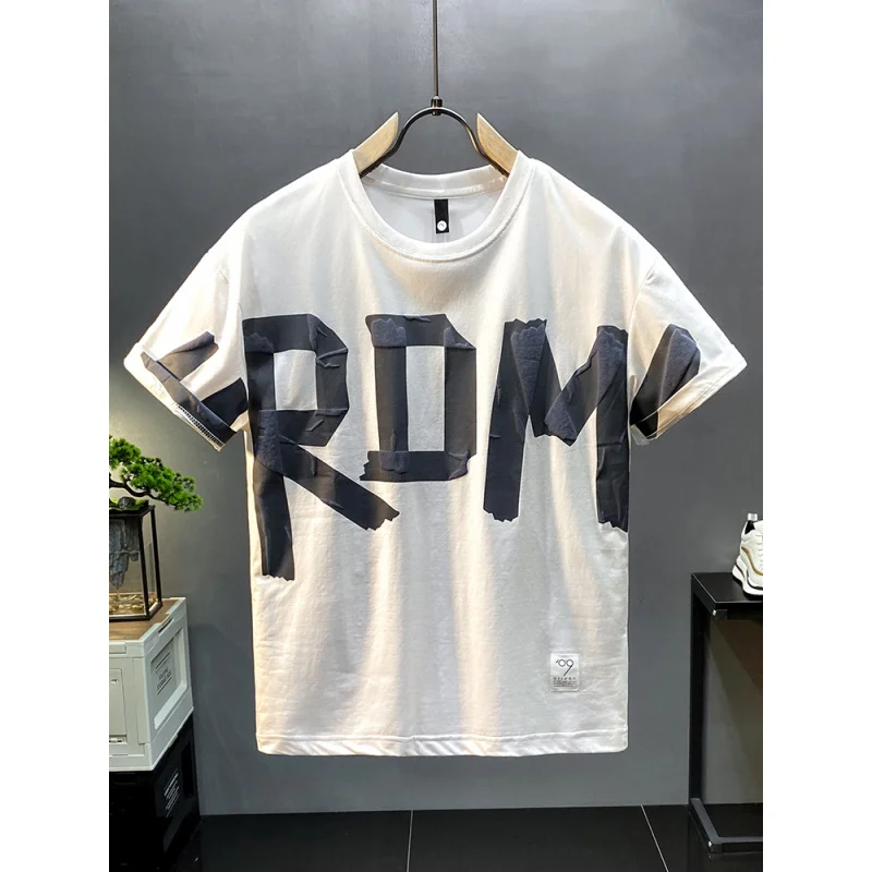 Large letter printed fashionable T-shirt for men's 2024 new summer loose casual versatile short sleeved clothes