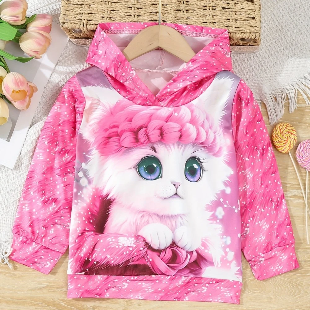 Sweatshirt for Girls Kittens Hugging Print Hooded Hoodie Long Sleeve Tops Spring Autumn Hoodies Child Sweatshirt Children's Top