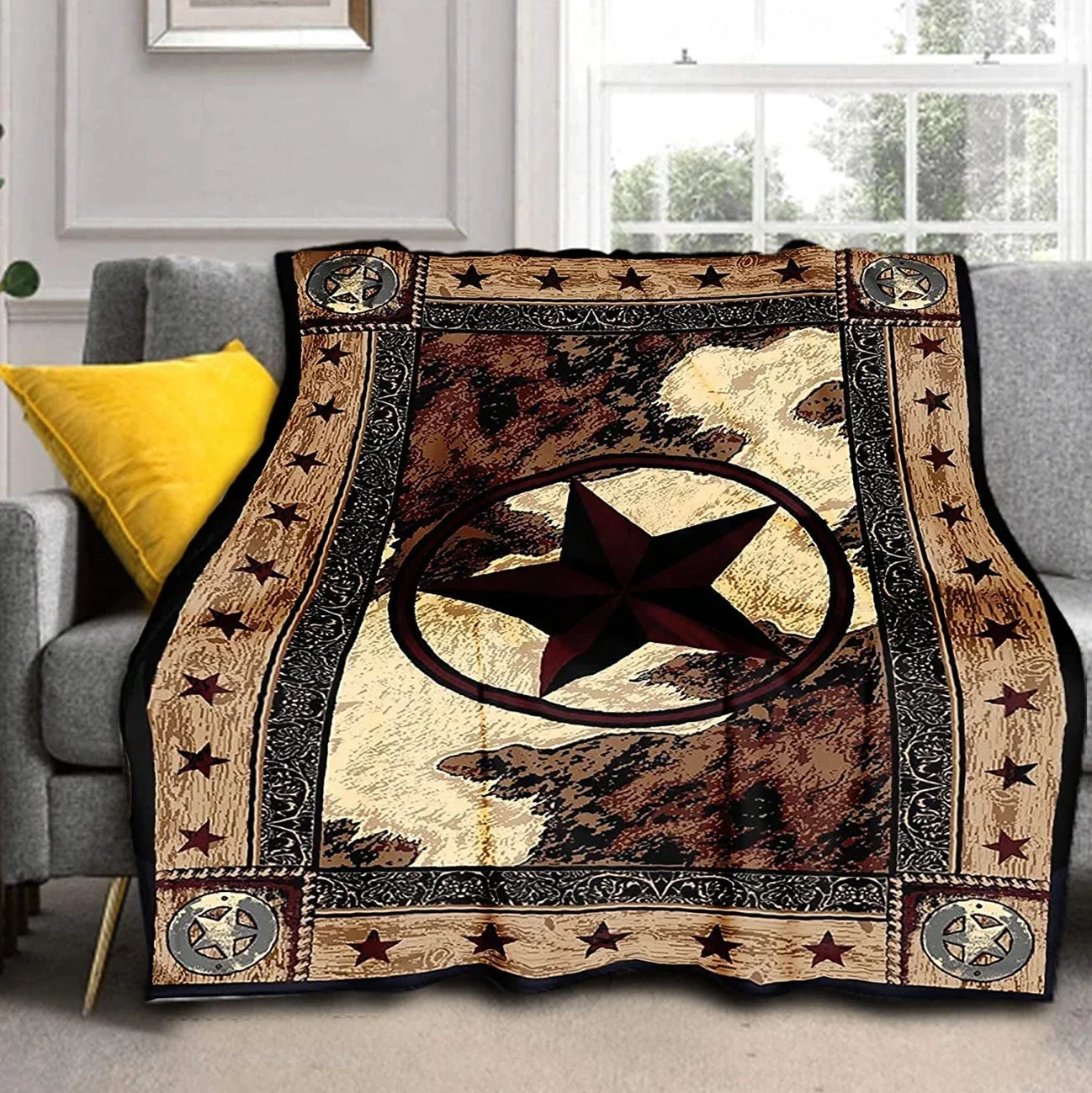 Western Texas Star Throw Blanket Warm Soft Flannel Blankets Rustic Bed Blanket Decor for Farmhouse Home Sofa Couch Chair Bedroom