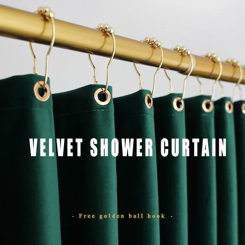 Nordic Velvet Two Floors Shower Superior Quality Gothic Decor Curtain Set Free Perforated Waterproof Fabric Warm Shower Curtain