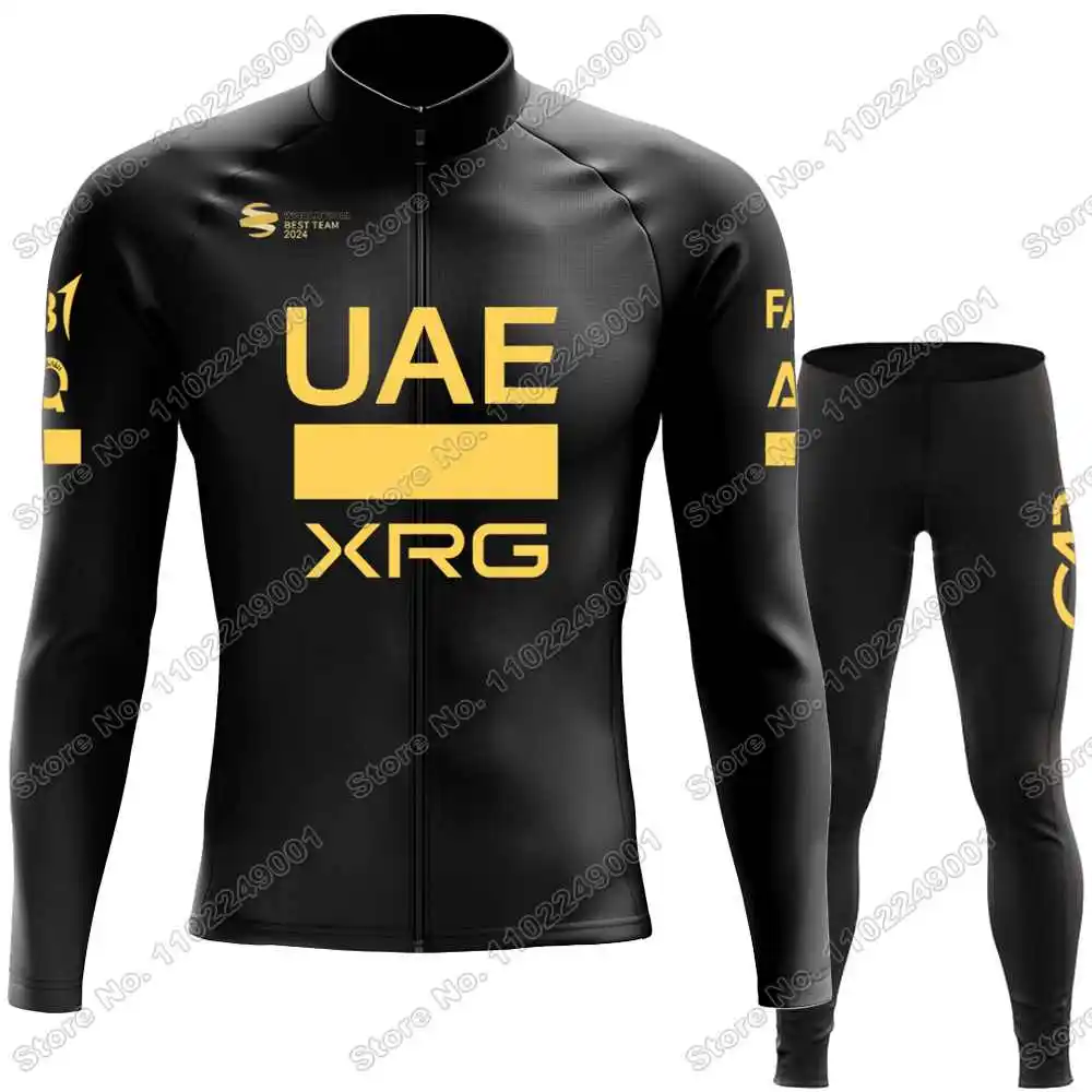 2025 فريق الإمارات العربية المتحدة الذهبي الدراجات جيرسي مجموعة الشتاء الدراجات الملابس الرجال الطريق الدراجة الحرارية سترة دعوى دراجة مريلة الجوارب متب مايوه