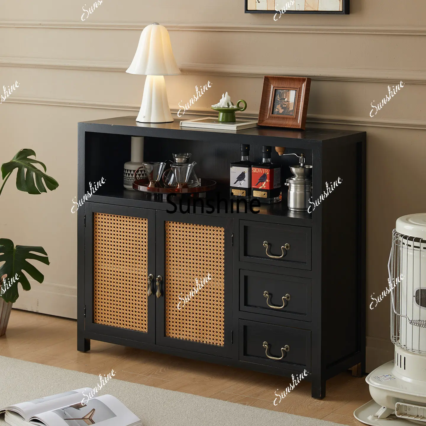 Bogu rack solid wood floor-to-ceiling dining side cabinet storage cabinet middle antique tea room locker