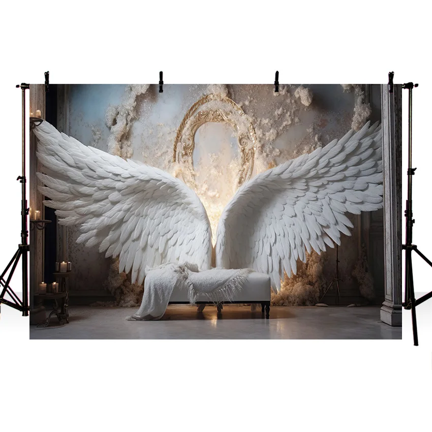 Mehofond Indoor Boho Wings Backdrop for Photography Kids Birthday Party Maternity Angel Wall Decor Background Photozone Props