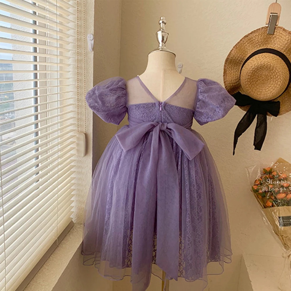 فساتين أطفال للبنات ملابس أطفال شبكية من الدانتيل فساتين صيفية صينية تقليدية لفتاة الزهور لحفلات الزفاف ملابس الفتيات