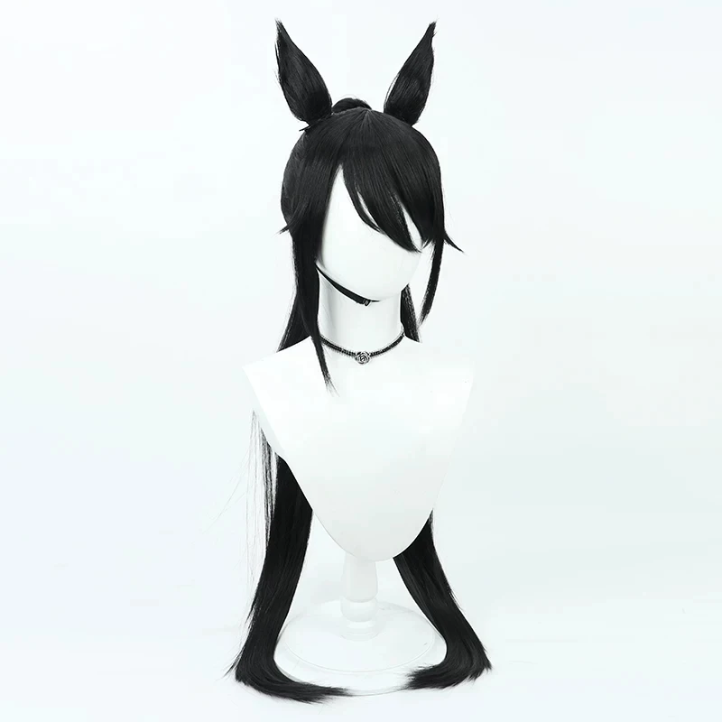 Umamusume Pretty Derby Symboli Kris S Cosplay Wig Black High Ponytail 3D Print Shoulder Armor Headwear Ear-clip For Halloween
