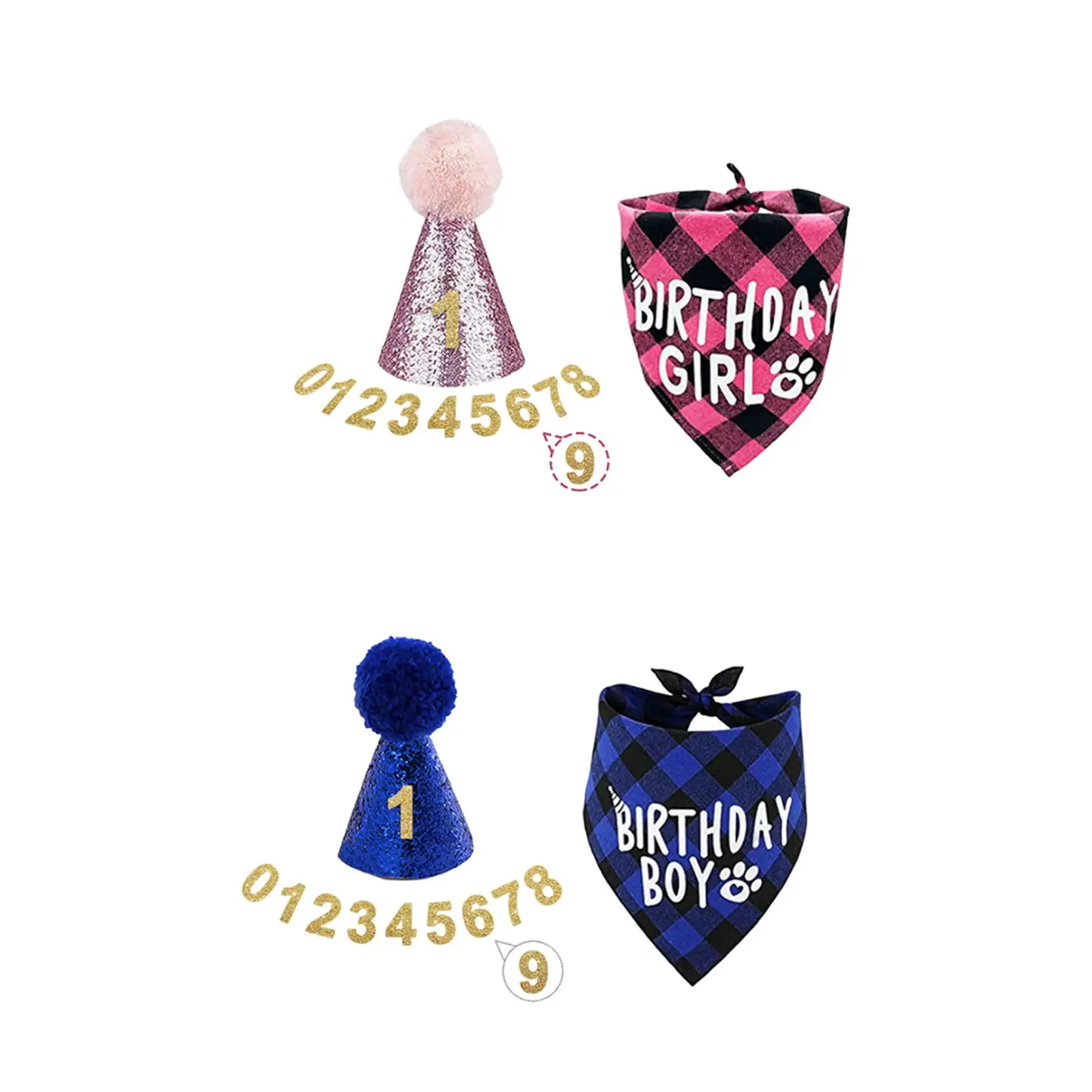 pet Bibs Hat with Aureate Numbers Birthday Printing Pattern Decorative, Triangle Scarf Hat for Puppy Small Medium Dogs Cat