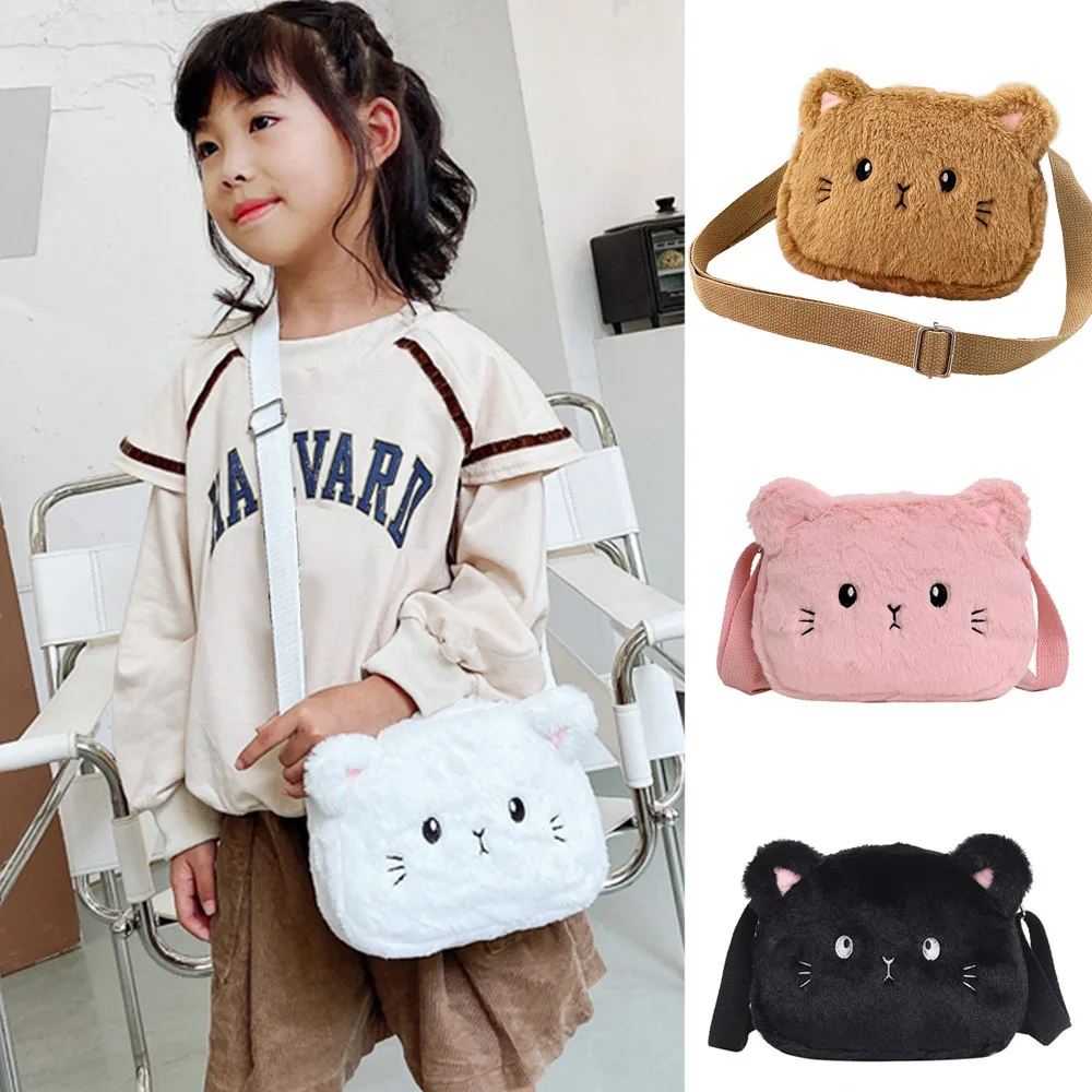 

Fluffy Crossbody Bag For Children Cute Cartoon Cat Baby Girls Shoulder Bags Boys Kids Coin Purse Handbags Wallet Plush Schoolbag