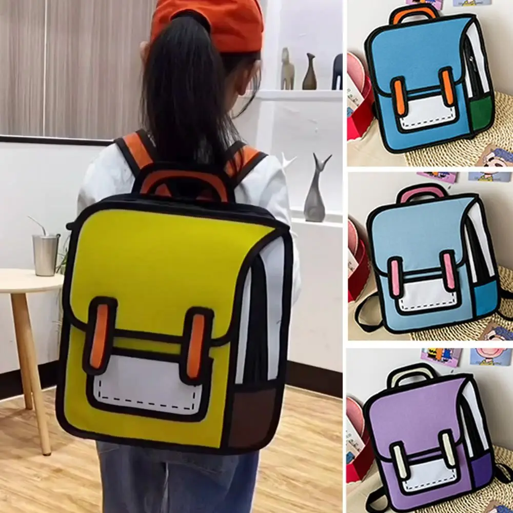 Youth Style 2D Comic Print Student Schoolbag Large Capacity Adjustable Strap Student Backpack Lightweight Book Bag Boys Girls