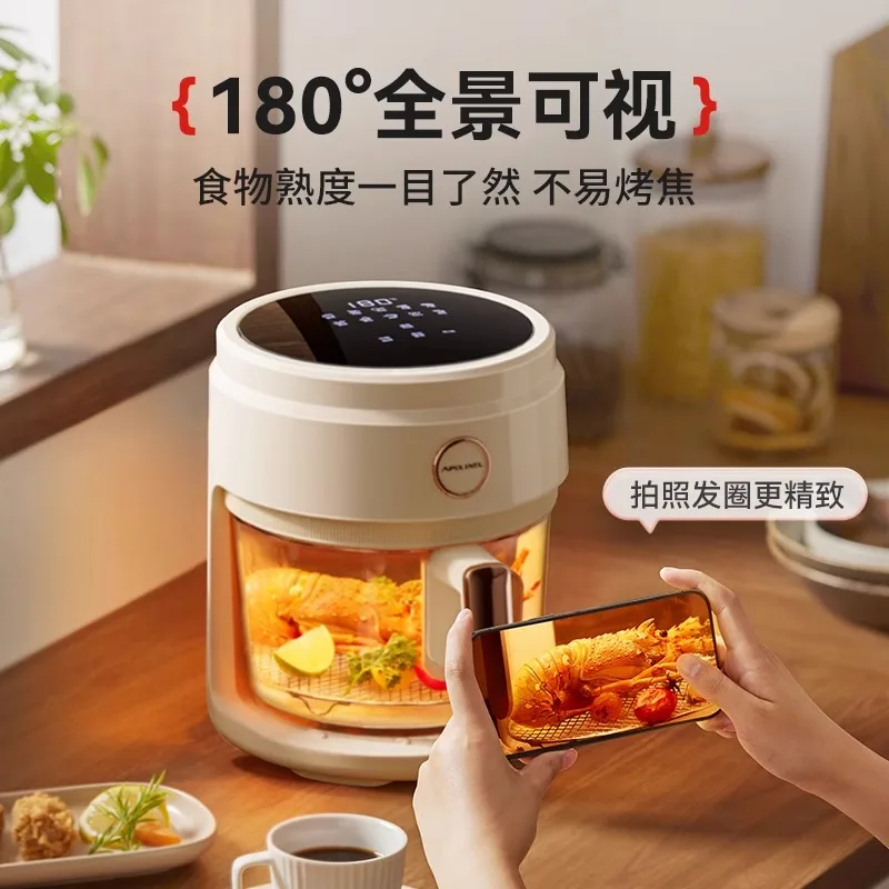Freidora de aire inteligente para el hogar, nueva freidora eléctrica multifuncional de gran capacidad Visual transparente de vidrio