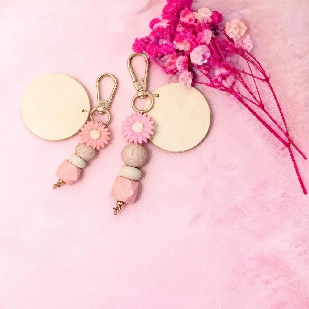 

Cartoon Bamboo Silicone Sheet Personalized Creative Small Daisy Cute Custom Keychain Bag Pendant Circular Accessory Key DIY