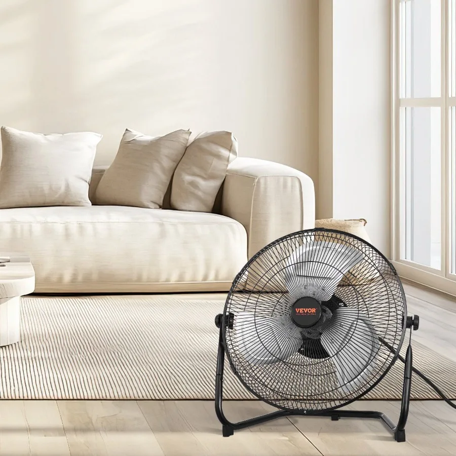 

14-дюймовый напольный вентилятор, 3 скорости, регулируемый на 360 градусов, высокоскоростной промышленный вентилятор с наклоном