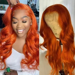 Peluca de cabello brasileño Remy transparente, pelo liso predespuntado con malla frontal naranja, 30 pulgadas, 13x4