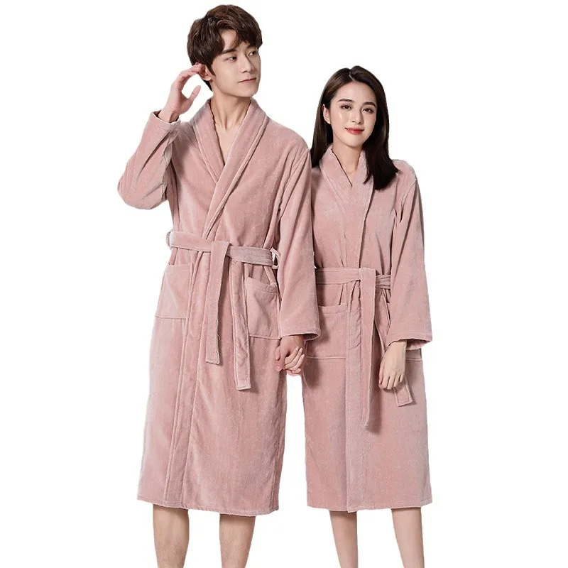 100% Cotton Couples Long Thick Absorbent Terry Bath Robe Kimono Men Towel Bathrobe Sleepwear Women Hotel Gown Robes