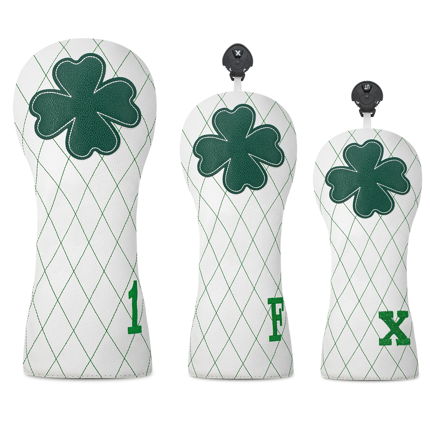 1pc/3pcs Golf Headcovers, Golf Driver Fairway Hybrid Head Cover, Lucky Clover Cross Pattern Golf Head Cover With Number Tags