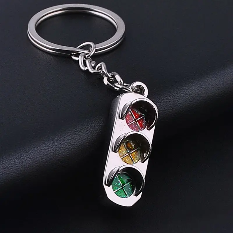 Traffic Light Keychain Cell Phone Car Key Chain Silver Plated Metal Key Rings For Men Women Ornament Business Gift