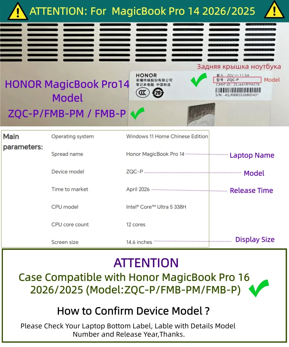 Matte Transparent Cover for 2026 HONOR MagicBook Pro 14 Case 14.6
