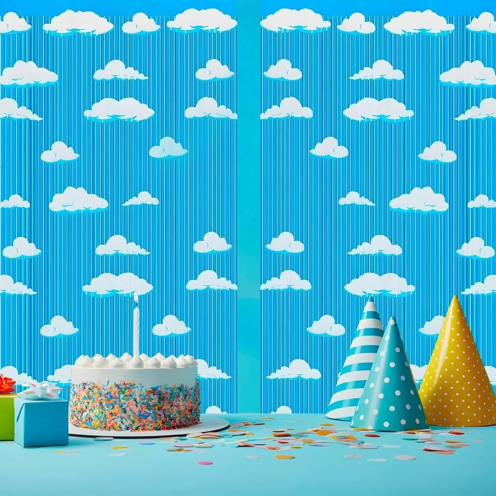 1/3/5 Stück Wolken-Themen-Girlandenvorhang, schimmernder blauer Himmel, weiße Wolken, Hintergrunddekoration, Wolken-Themen-Partyzubehör – Detail 5
