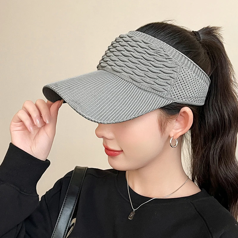 Summer Anti-UV Sun Hat Women Empty Top Hat Travel Beach Outdoor Sports Visor Cap Knitted Baseball Hat