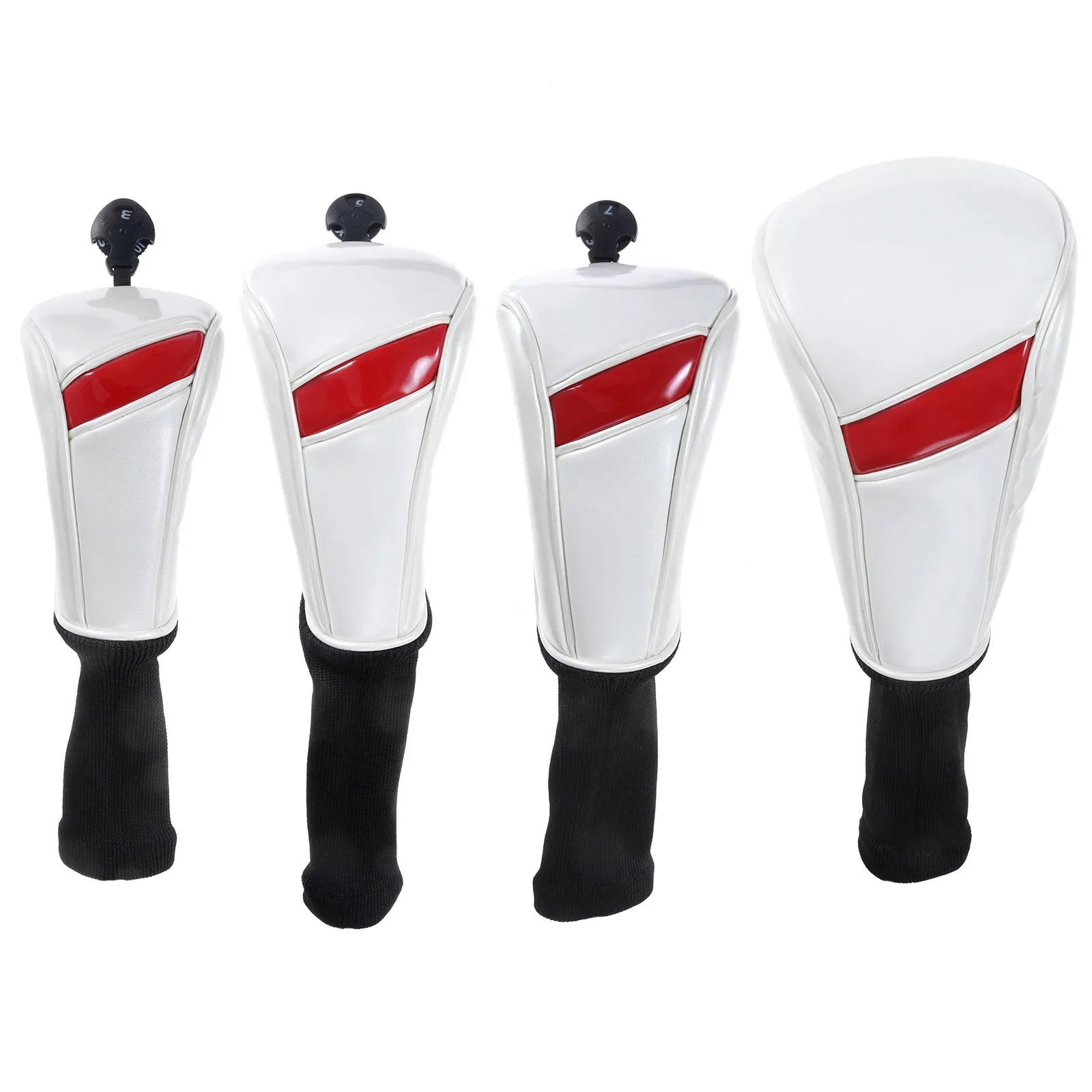 Headcovers golfe branco com listra vermelha, Tag Número intercambiáveis, Golf Club Head Cover, PU Protector, 1 U, 3,5,U, 4pcs por conjunto