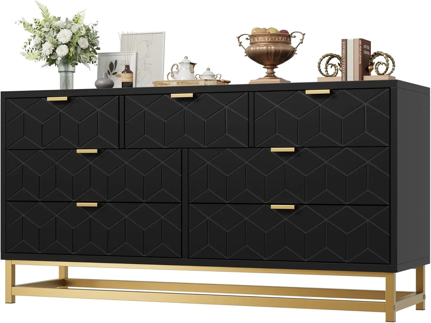 

Dresser for Bedroom, 53.5” Wide Dresser Organizer, 7 Drawer with Golden Metal Handle and Legs, Large Modern Chest of Drawers