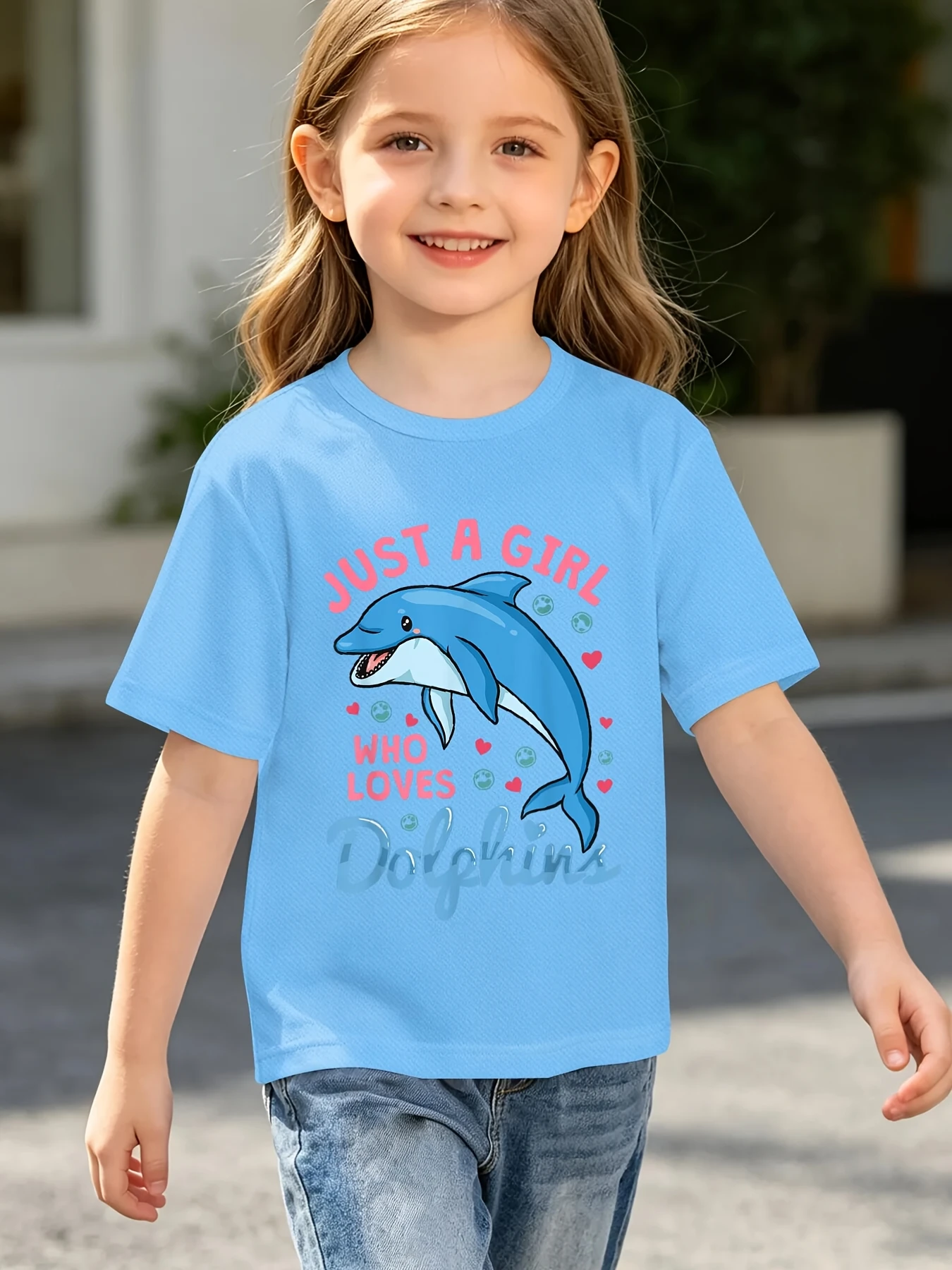 Just A Girl Who Loves Dolphins Cute Ocean Animal Graphic Print T Shirt Family Matching Boys Girls Kids Casual Short Sleeve Tops