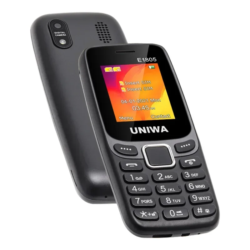 UNIWA E1805 GSM الهاتف المحمول ثنائي الشريحة المزدوج الاستعداد 2G ميزة الهاتف 1.77 ''MP3 MP4 راديو FM مكبر الصوت كبار السن الهاتف