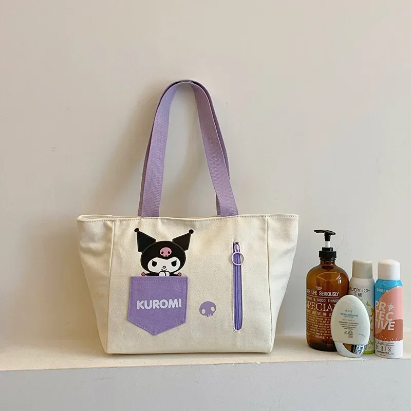 MINISO серия Disney, мультяшный принт, Холщовая Сумка Kuromi, цветная блокирующая сумка через плечо, сумка-тоут на молнии, модная сумка для подмышек