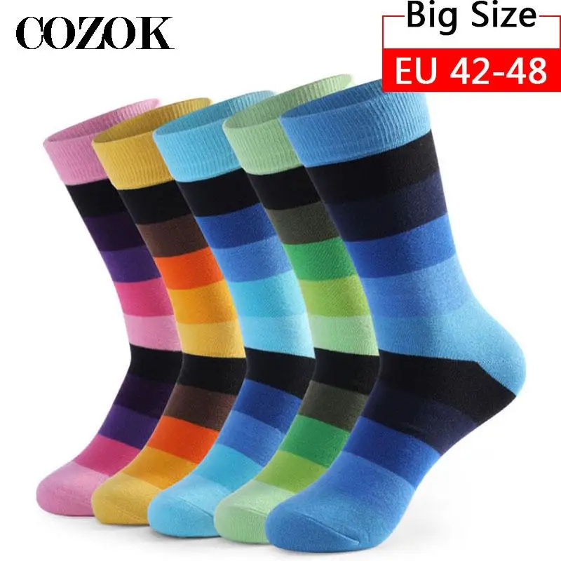 

5 Pairs Plus Size 47,48 Rainbow Socks Mens Happy Colourful Combed Cotton Crew Socks Party Gifts Creative Socks Calcetines Hombre