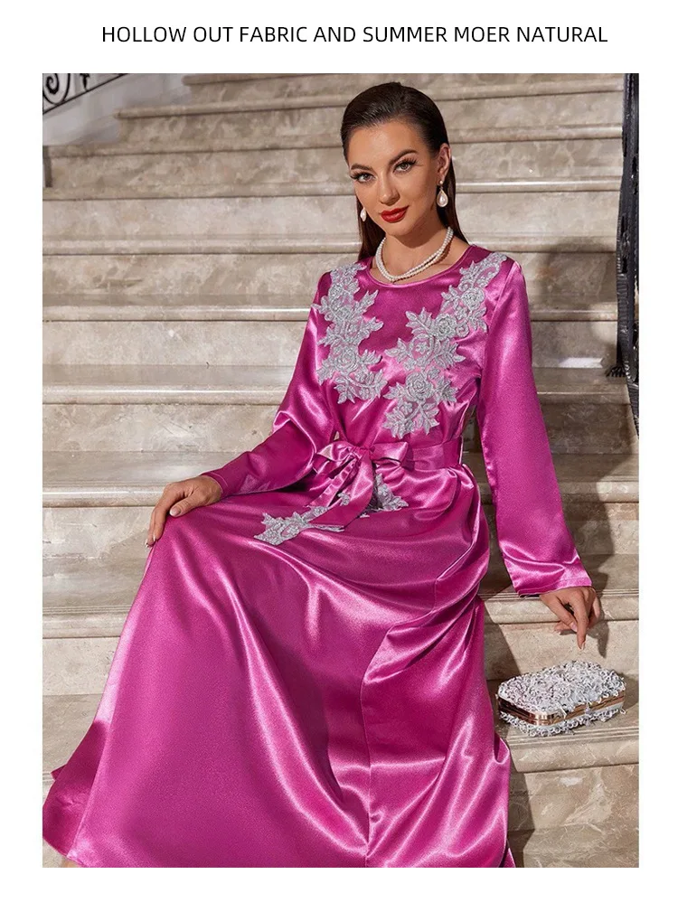 Abaya-Robe longue musulmane pour femmes, avec des appliques de fleurs, Kaftan de Turquie, robe de soirée, Islam VestiEducational Jalabiya Caftan