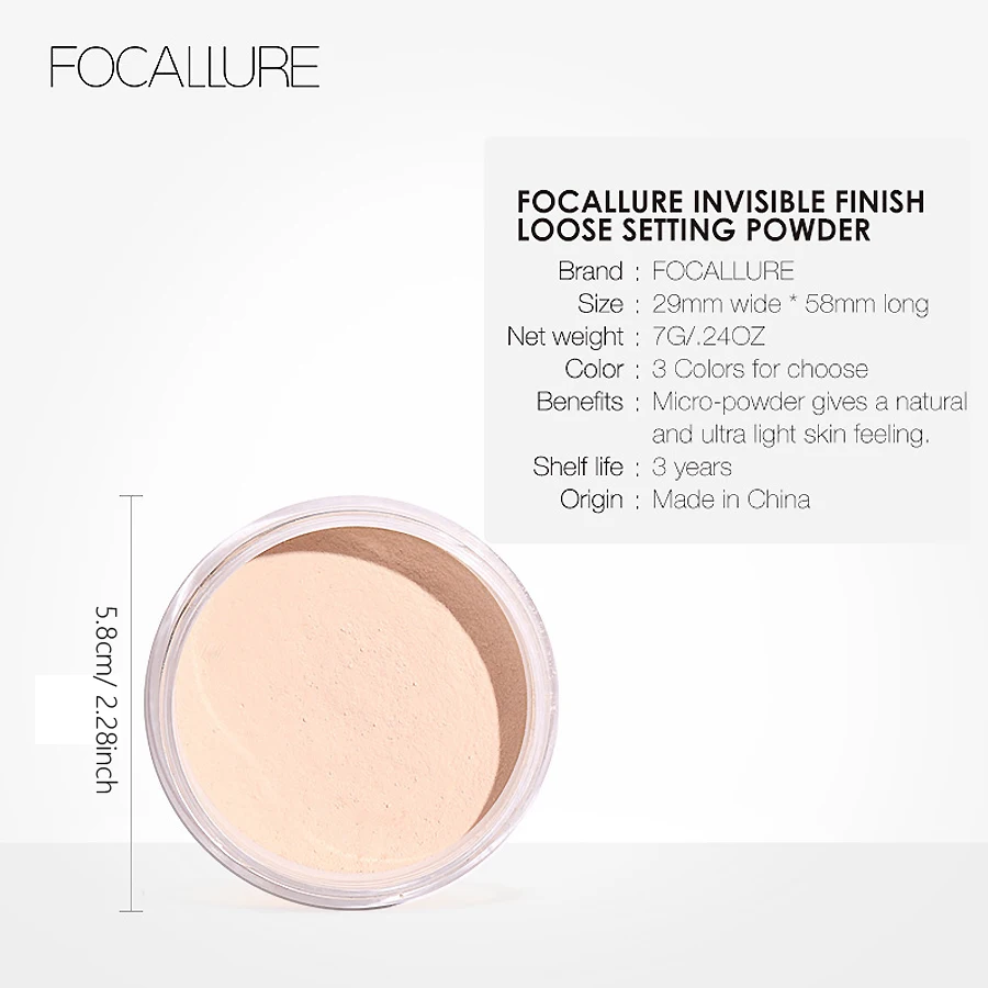 FOCALLURE Makeup Face Powder 3 Colors Makeup Waterproof Loose Cover Powder Skin Finish Oil Control