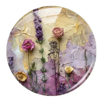 Handmade Yellow Purple Flower Plants Photo Glass Cabochon Flatback Demo Cameo For Diy Jewelry Making Supplies Accessories
