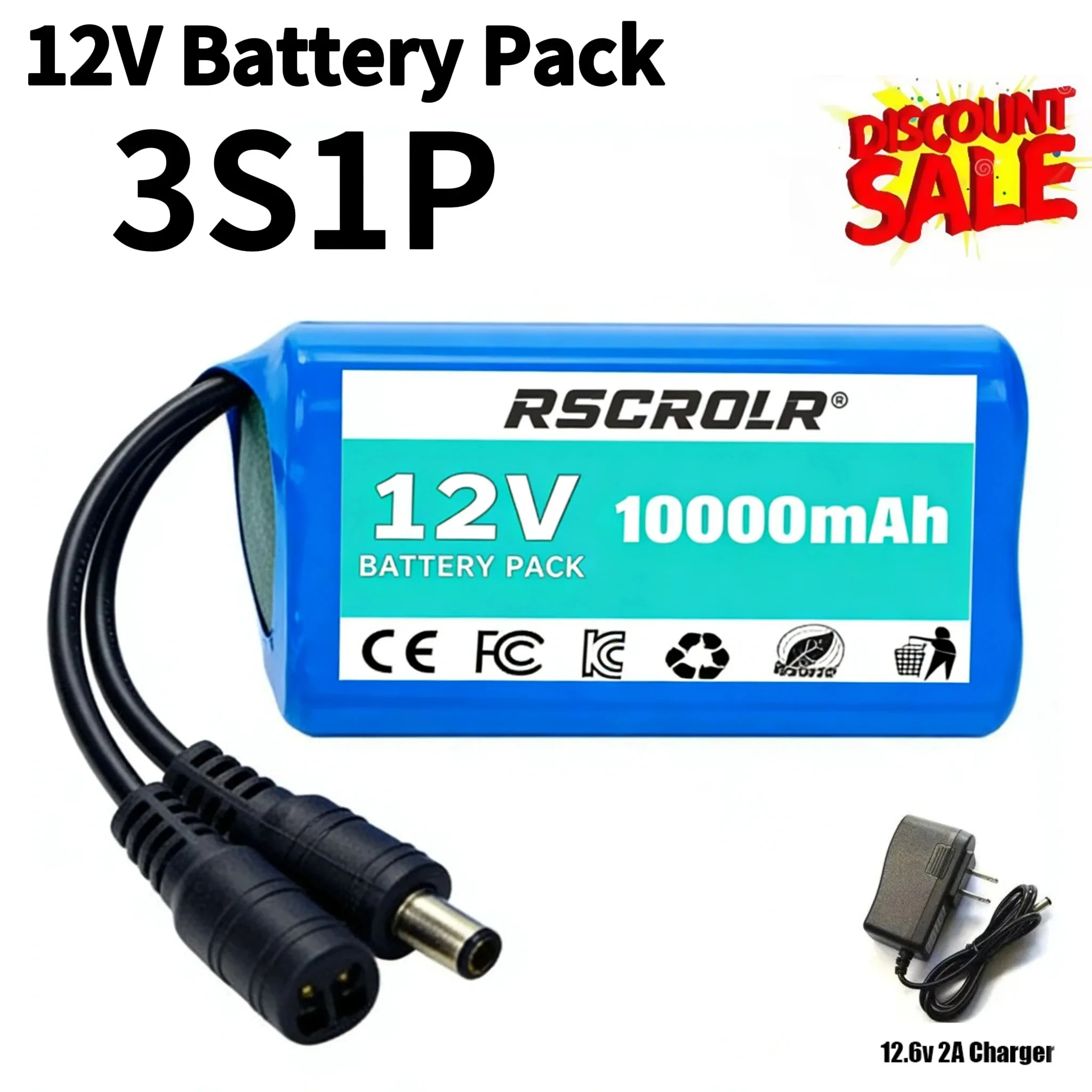 12V 10000mAh 18650 Battery Pack 3S1P Lithium Ion Rechargeable Battery with BMS 12.6V Replacement for Power Tool Vacuum Cleaner