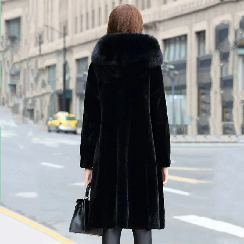 XL-7XL Women's Faux Mink Velvet Coat Overcoat Wearable On Both Sides Mid Length Autumn Winter Mink Fleece Faux Fur Hooded Coat