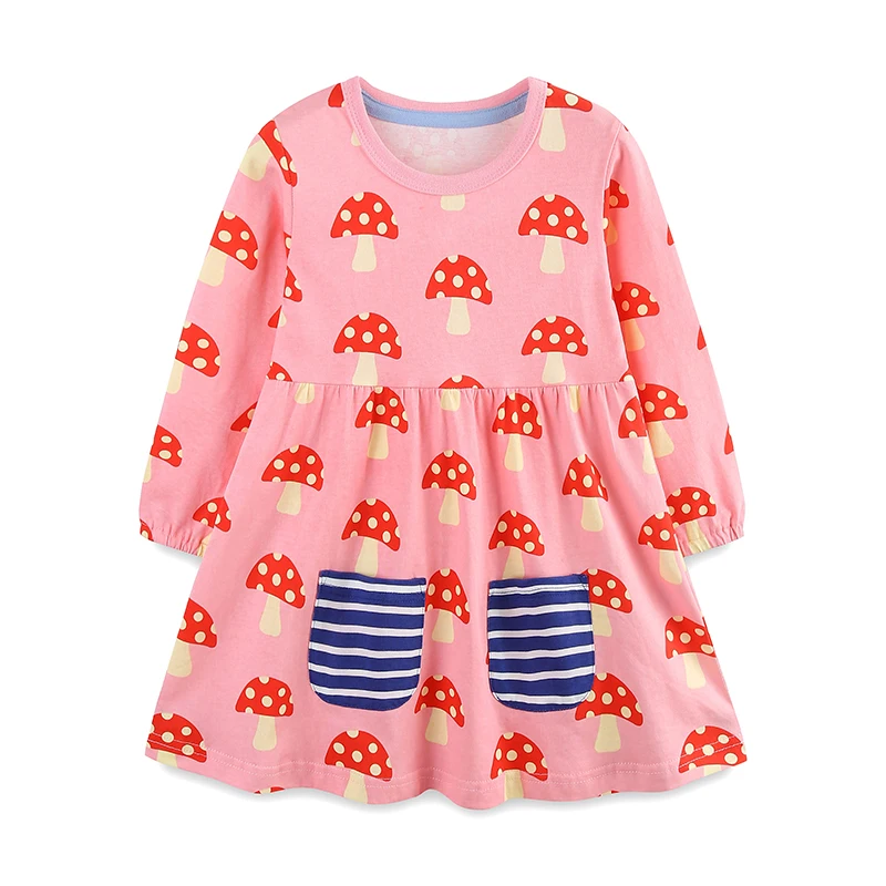 Little Maven Mädchen Langarm Kleid Cartoon Pilz Baby Kinder Party Kleid Herbst Frühling Mädchen Kostüme Baumwolle