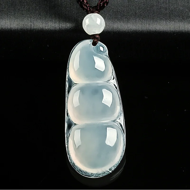Jade Four Seasons , Burmese Natural Jadeite, White Ice Fortune Bean Necklace Pendant