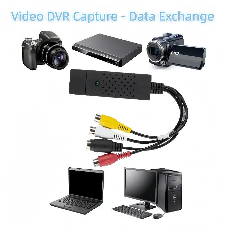 RCA S-Video to USB Video Capture Card VHS VCR DVD Digital Converter Audio VideoGrabber for Windows Mac PC Laptop Camcorder Game