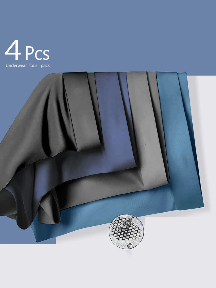 

4Pcs Men's Ice Silk Boxer Briefs Thin Quick Dry Breathable Fashion New Underpants for Casual Daily
