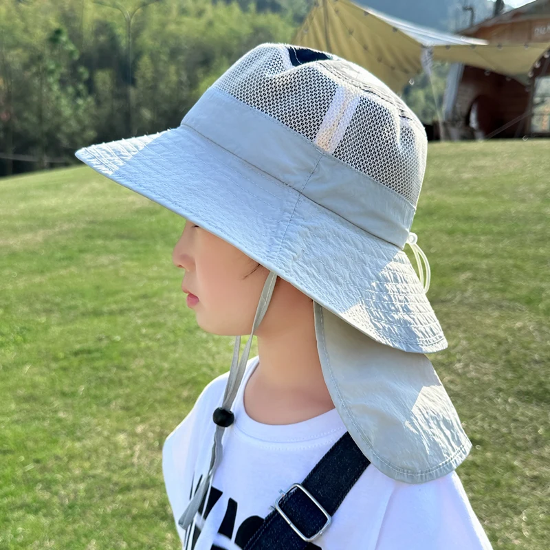 Xinbaoguan 100% Polyester 1147 Summer Boys and Girls Sunshade Hat Large brim Sunshade Shawl Breathable Fishing Hat